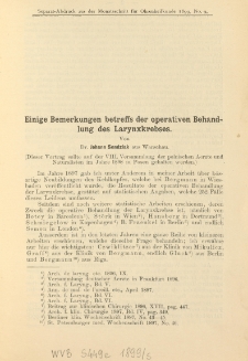 Einige Bemerkungen betreffs der operativen Behandlung des Larynxkrebses