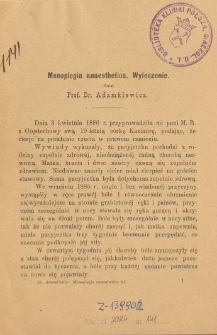 Monoplegia anaesthetica : wyleczenie