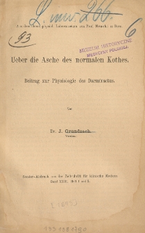 Ueber die Asche des normalen Kothes : Beitrag zur Physiologie des Darmtractus