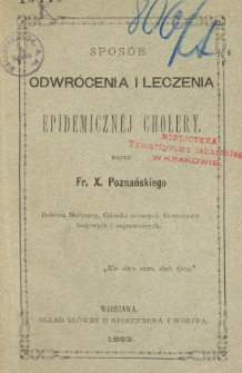 Sposób odwrócenia i leczenia epidemicznéj cholery