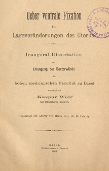 Ueber ventrale Fixation bei Lageveränderungen des Uterus